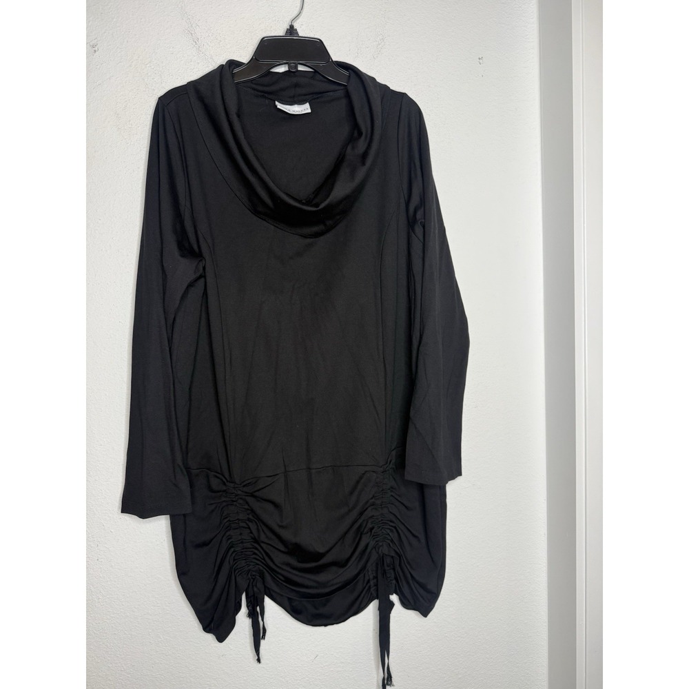 Bryn Walker Ruched Tunic Black Dress Lagenlook Size XL Minimalist Cowl Neck